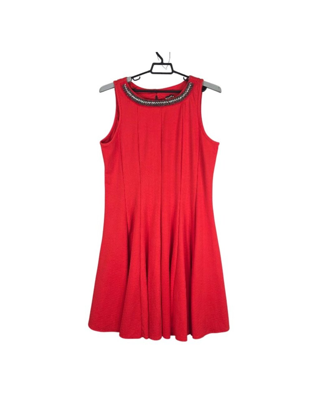 Woman Haani Red Sleeveless Beaded Collar Fit & Flare Dress Polyester Stretch 3X